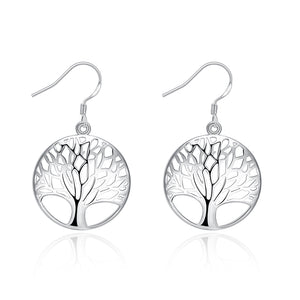 White Gold Plated Tree Of Life Earring