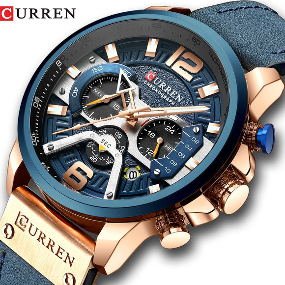 CURREN Military Leather Chronograph Wristwatch